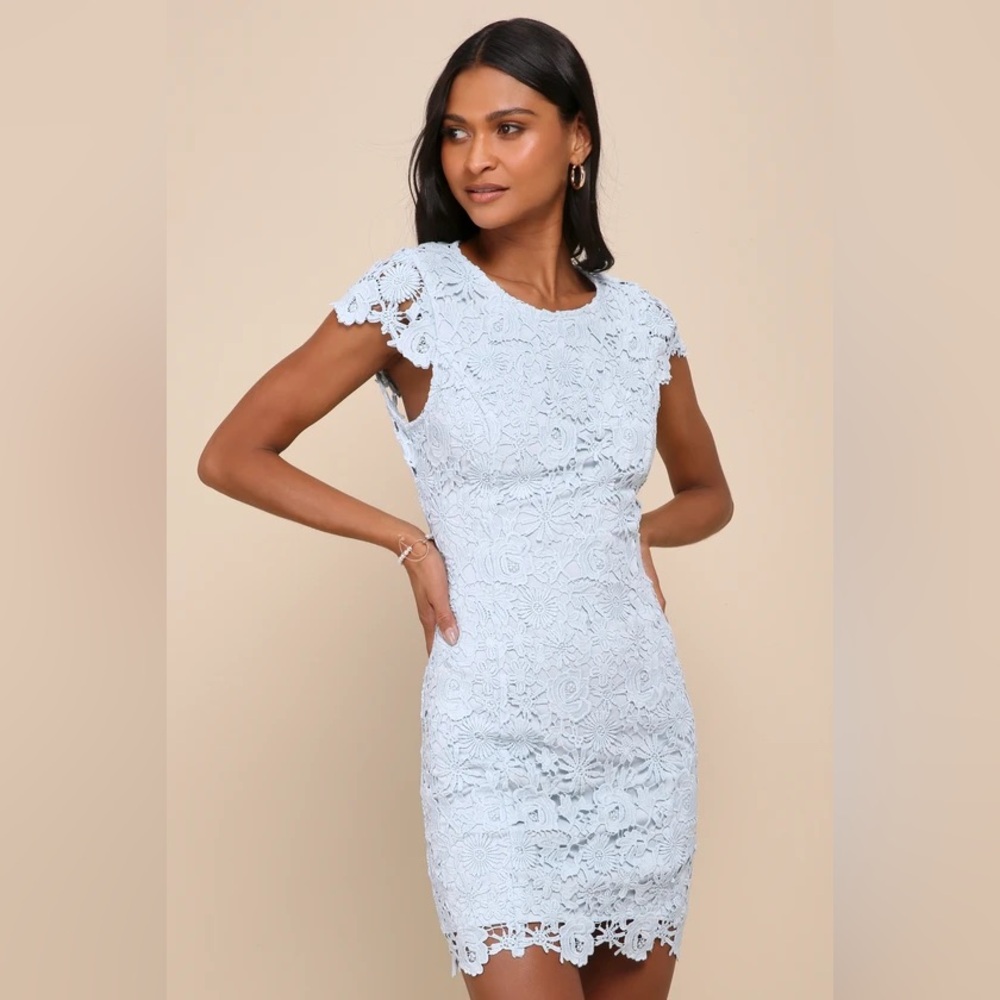 Lulu's Light Blue Lace Midi Dress
